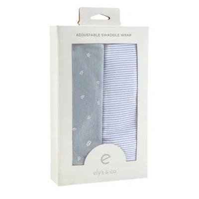 Ely's & Co. Adjustable Swaddle Blanket 2 Pack In Blue Leaf & Stripes