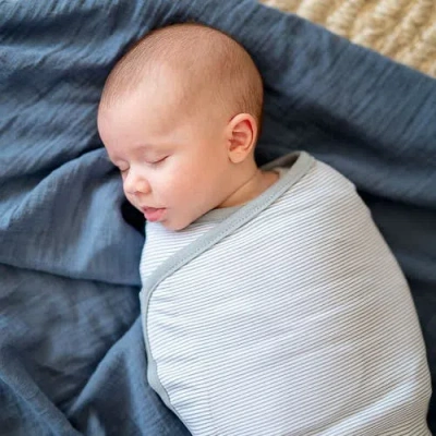 Ely's & Co. Adjustable Swaddle Blanket 2 Pack In Blue Leaf & Stripes