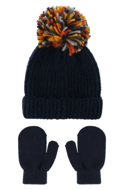 Shop Capelli New York Fuzzy Yarn Beanie & Mittens Set In Blue Warm Combo