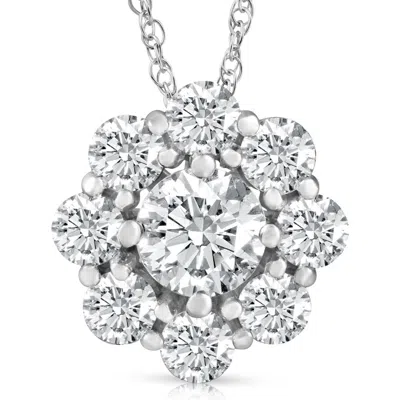 Bliss Diamond Vs 3 Ct Diamond & Moissanite Halo Pendant 14k Gold 18" Lab Grown Necklace In 14k White Gold