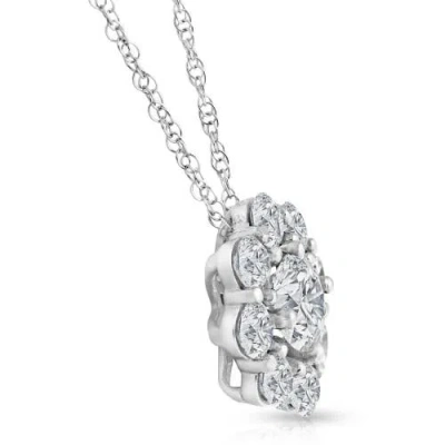 Bliss Diamond Vs 3 Ct Diamond & Moissanite Halo Pendant 14k Gold 18" Lab Grown Necklace In 14k White Gold