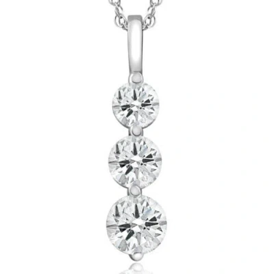 Bliss Diamond 2 Ct Three Diamond Pendant 14k White Gold 3 Stone Lab Grown Necklace In 14k White Gold