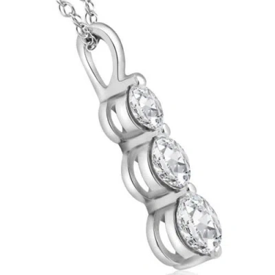 Bliss Diamond 2 Ct Three Diamond Pendant 14k White Gold 3 Stone Lab Grown Necklace In 14k White Gold