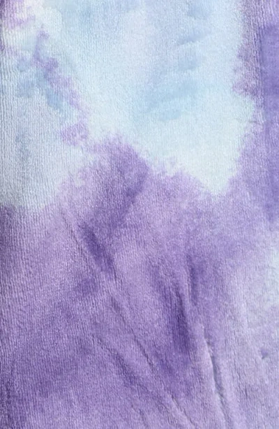 Nordstrom Kids' Print Fleece Hooded Robe In Purple Aster Dreamy Clouds