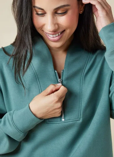 Softies Athleisure Dreamtech 1/4 Zip Jogger Set In Dusty Green