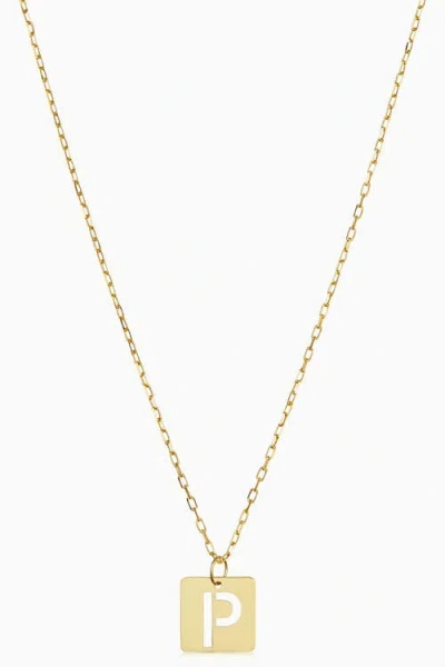 Oradina 14k Gold Initial Tile Petite Necklace In Letter P
