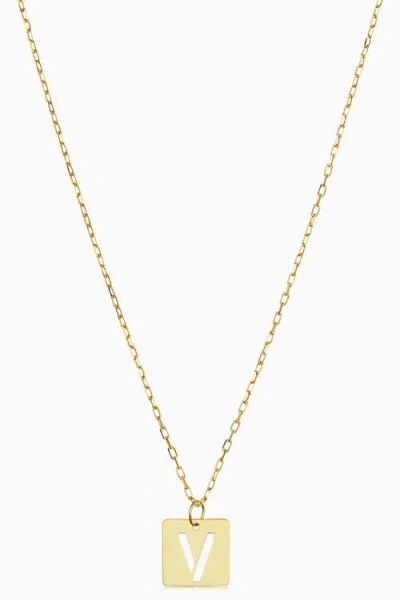 Oradina 14k Gold Initial Tile Petite Necklace In Letter V