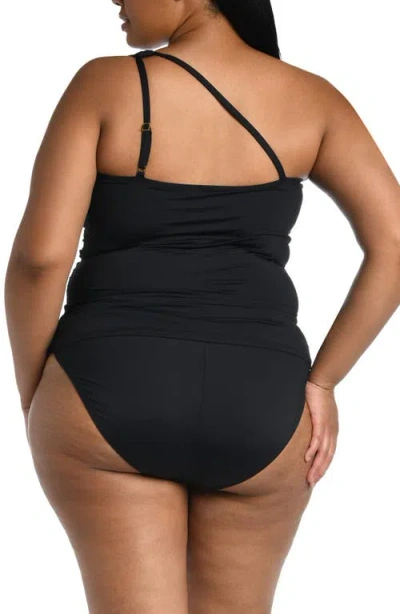 La Blanca Plus Size Island Goddess One Shoulder Keyhole Tankini Top Bottoms In Black
