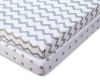 Ely's & Co. Baby Fitted Waterproof Pack N Play | Mini Portable Crib Sheet Set 2 Packs In Grey Chevron & Polka Dot