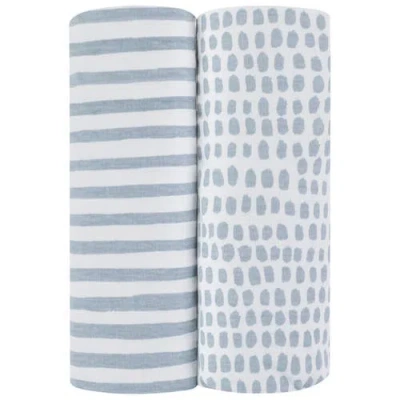 Ely's & Co. Waterproof Pack N Play Mini Portable Crib Sheet Set In Misty Blue Stripes & Splash