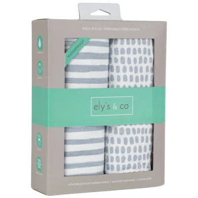 Ely's & Co. Waterproof Pack N Play Mini Portable Crib Sheet Set In Misty Blue Stripes & Splash
