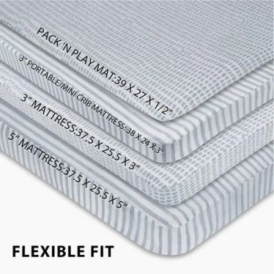Ely's & Co. Waterproof Pack N Play Mini Portable Crib Sheet Set In Misty Blue Stripes & Splash