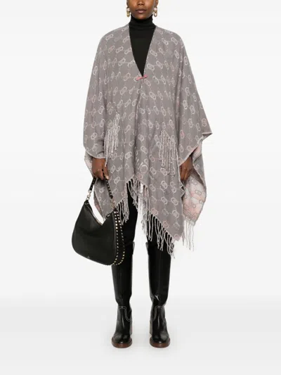 Liu •jo Jacquard-logo Poncho In 灰色