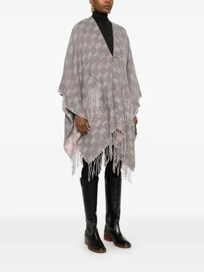 Liu •jo Jacquard-logo Poncho In 灰色