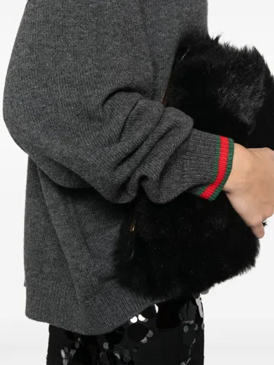 Gucci Grey Crewneck Sweater With Web Detail On The Cuffs In Wool And Cashmere Blend Woman In Gray