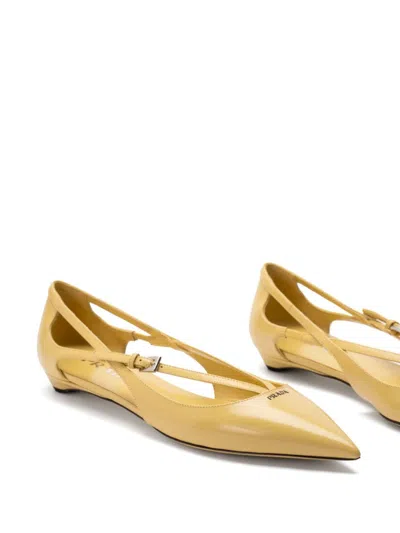 Prada Satin Ballerina Flats In Gelb