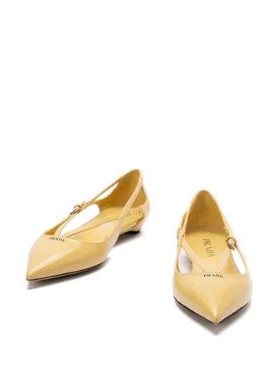 Prada Satin Ballerina Flats In Gelb