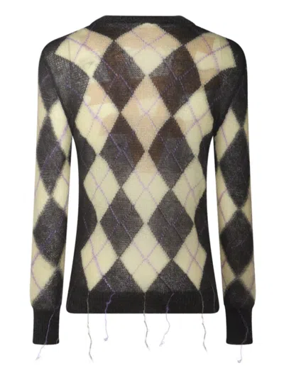 Marni Mens Endive Argyle-pattern V-neck Wool-blend Jumper In Braun
