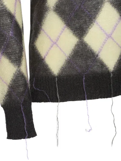 Marni Mens Endive Argyle-pattern V-neck Wool-blend Jumper In Braun