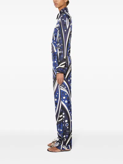 Pucci Fontane-print Silk Trousers In Blau