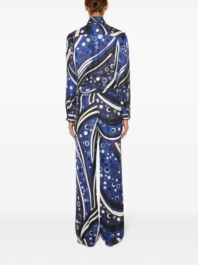 Pucci Fontane-print Silk Trousers In Blau