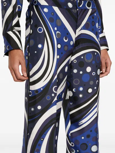 Pucci Fontane-print Silk Trousers In Blau