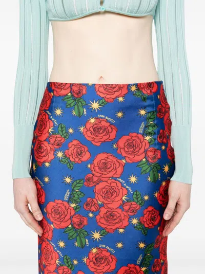 Alessandro Enriquez Mix-print Midi Skirt In Blau