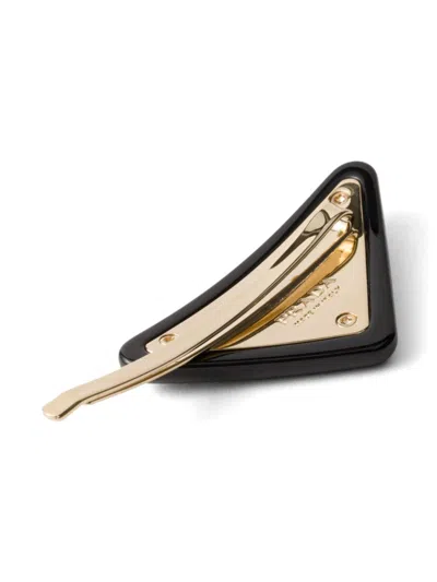 Prada Floral-print Hair Barrettes (set Of Two) In Schwarz