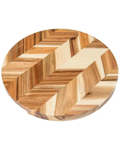 Lipper International Acacia Herringbone Round Cutting /serve Board With Inset Handles In Brown