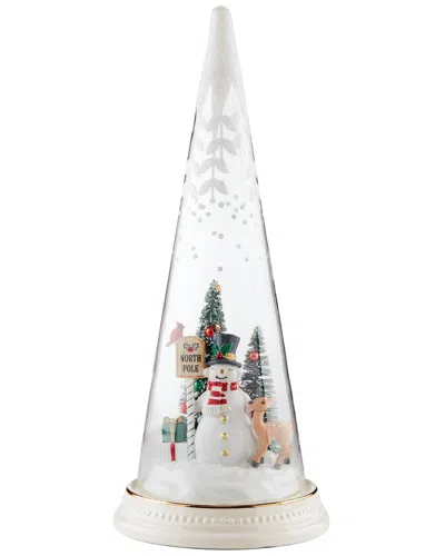 Lenox Lighted Christmas Cone With North Pole Snowman Scene Figurine