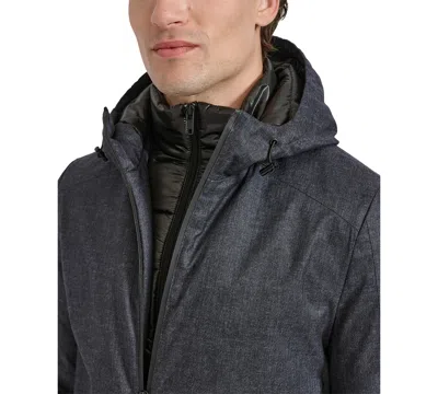 Kenneth Cole Men's Water-resistant Hooded Stadium Coat With Removable Puffer Bib In Charcoal Twill