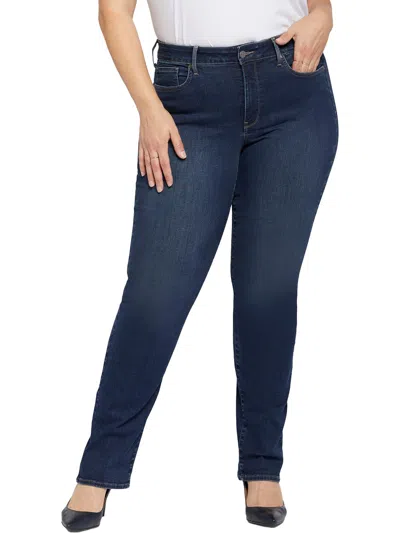 Nydj Plus Marilyn Womens Tencel Denim Straight Leg Jeans In Multi