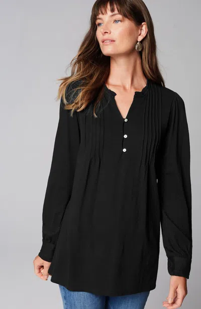 Jjill J.jill Ruffle-trim Pintucked Tunic In Black