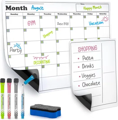 Zulay Kitchen Magnetic Dry Erase Calendar Whiteboard Kit In White