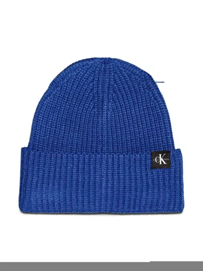Calvin Klein Ribbed Beanie Hat In Blue
