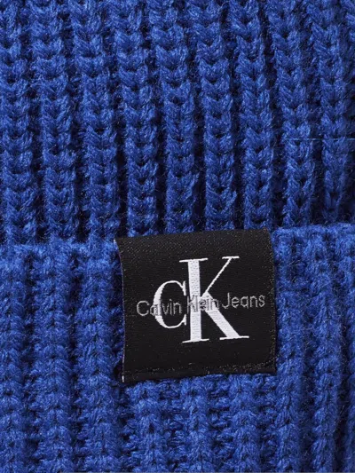 Calvin Klein Ribbed Beanie Hat In Blue