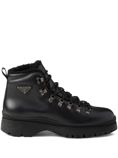Prada Logo Leather Ankle Boots Boots And Ankle Boots Black In Black