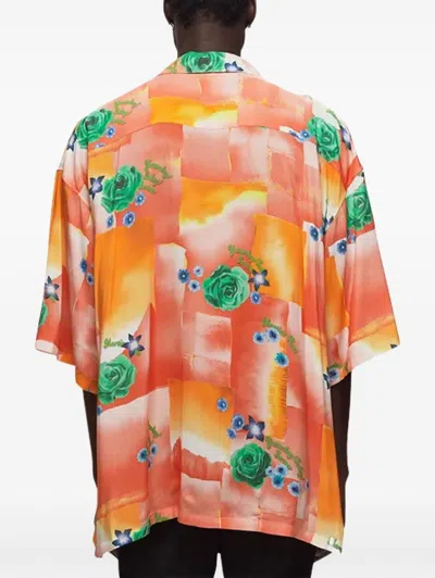 Martine Rose Floral-print Spread-collar Shirt In Orange