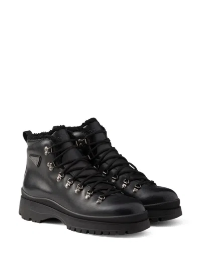 Prada Logo Leather Ankle Boots Boots And Ankle Boots Black In Black