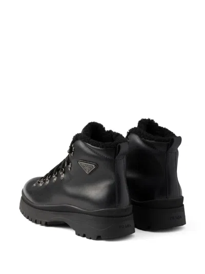 Prada Logo Leather Ankle Boots Boots And Ankle Boots Black In Black