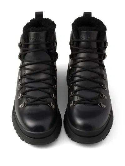 Prada Logo Leather Ankle Boots Boots And Ankle Boots Black In Black