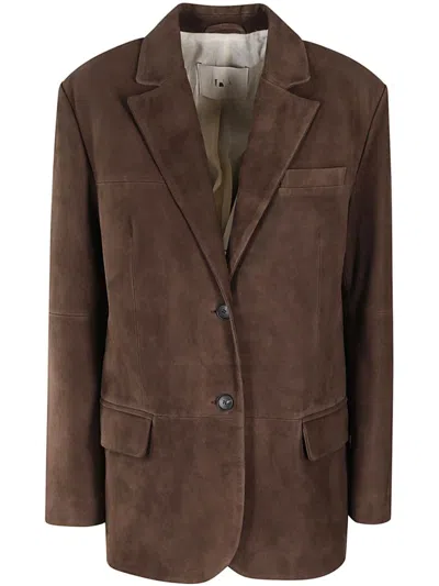 Shop Tela Leather Blazer In Brown