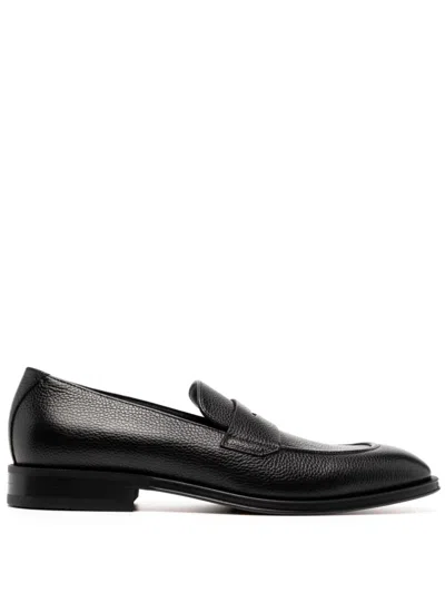Hugo Boss Boss Derrek Grained Leather Loafers In Black