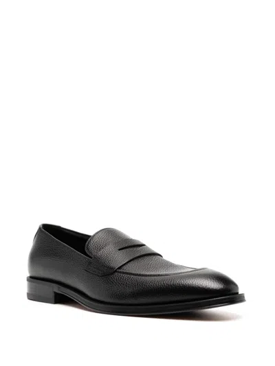 Hugo Boss Boss Derrek Grained Leather Loafers In Black