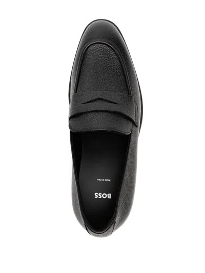 Hugo Boss Boss Derrek Grained Leather Loafers In Black