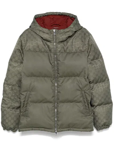 Gucci Gg Canvas Down Jacket In Green