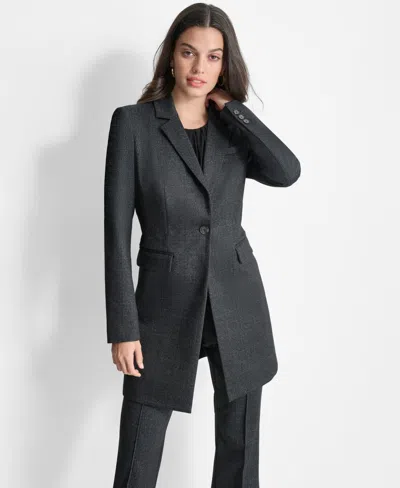 Dkny Womens Plaid Polyester One-button Blazer In Blk,ivy