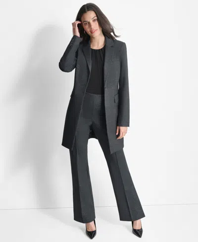 Dkny Womens Plaid Polyester One-button Blazer In Blk,ivy