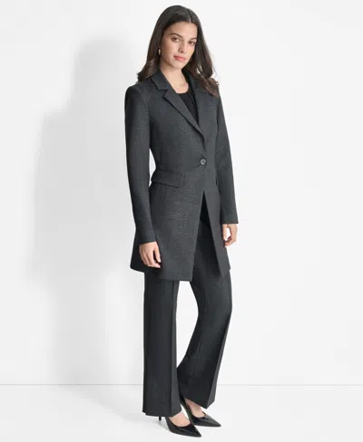 Dkny Womens Plaid Polyester One-button Blazer In Blk,ivy
