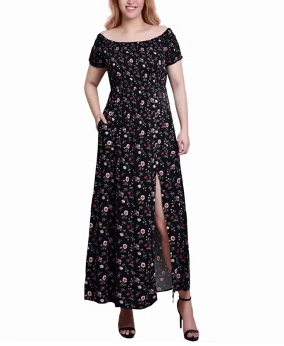 Ny Collection Women's Smocked Bodice Maxi Dress In Black Mauve Stemflrl